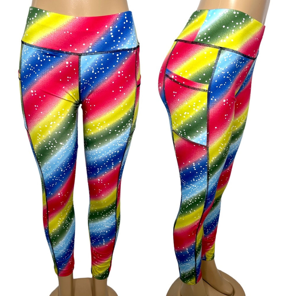 NWT Multicolor Size M/L Women Gym Stretchy Leggings with pockets yoga pants
